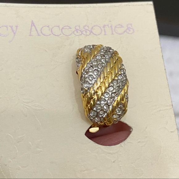 Twisted Goldtone Rope and Clear Stones Clip On Earrings - Picture 8 of 12